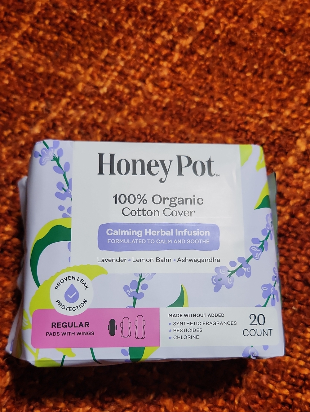 Calming Herbal Infusion Organic Cotton Pads - Lavender (Regular, 20ct)